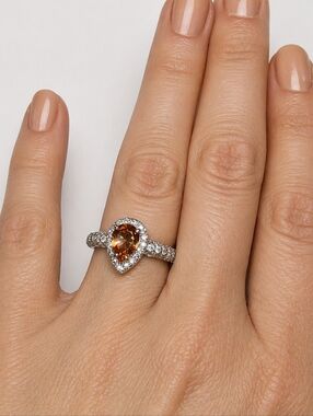 Bomb Party “Ever Bloom” Ring – Size 7 – Dark Smokey Topaz CZ – Rhodium Plated